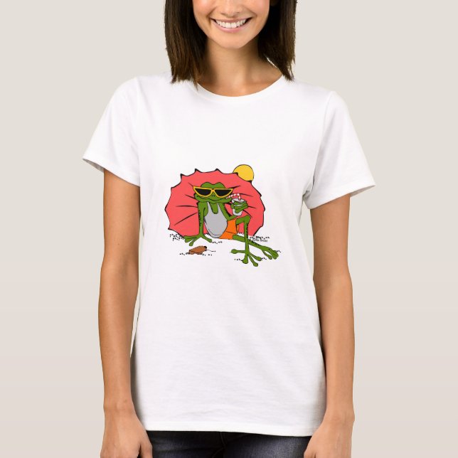 T-shirt Grenouille caricature Bain de soleil avec un verre (Devant)
