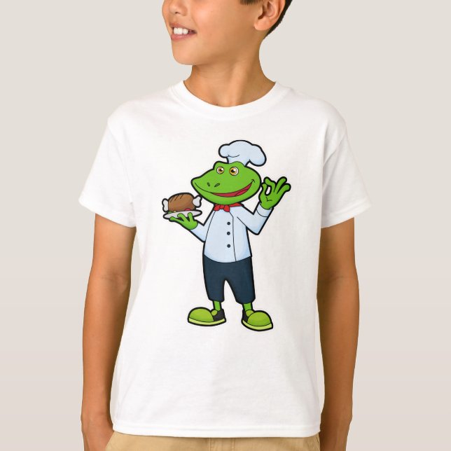 T-shirt Grenouille comme cuisiner avec assiette de service (Devant)