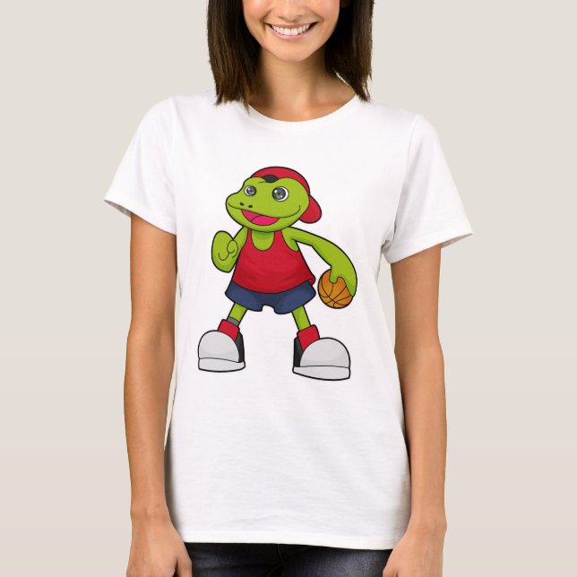 T-shirt Grenouille comme joueur de basket-ball avec basket (Devant)