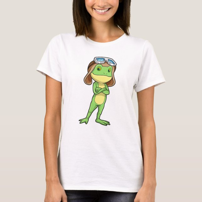 T-shirt Grenouille comme pilote avec Casquette et lunettes (Devant)