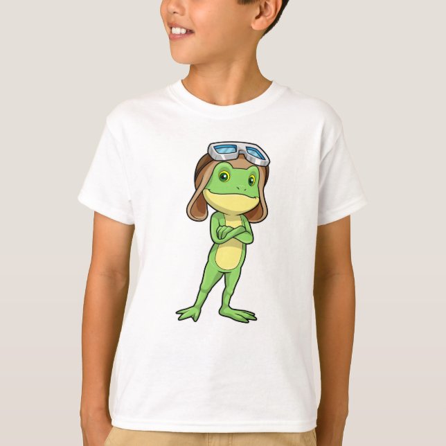 T-shirt Grenouille comme pilote avec Casquette et lunettes (Devant)