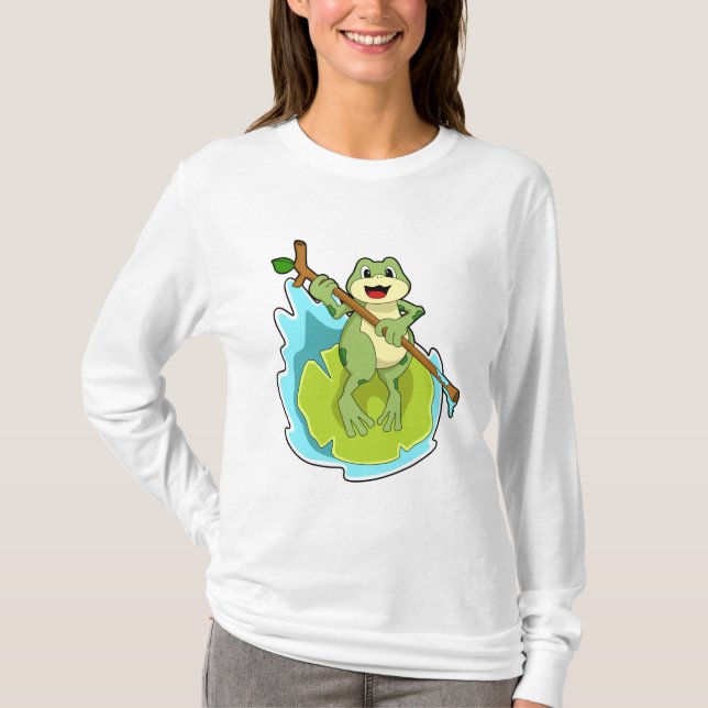 T-shirt Grenouille comme randonneur avec bâton (Devant)