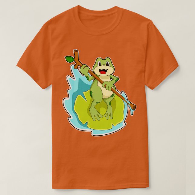 T-shirt Grenouille comme randonneur avec bâton (Design devant)