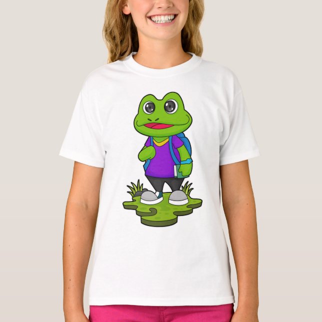 T-shirt Grenouille comme randonneur avec sac à dos (Devant)