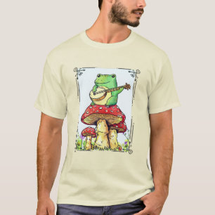 T-shirt Grenouille Cottagecore avec maison champignon joua