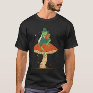 T-shirt Grenouille Cottagecore lisant sur un champignon