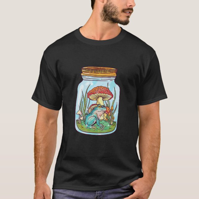 T-shirt Grenouille Cute Dans La Jarre Mason Aux Champignon (Devant)