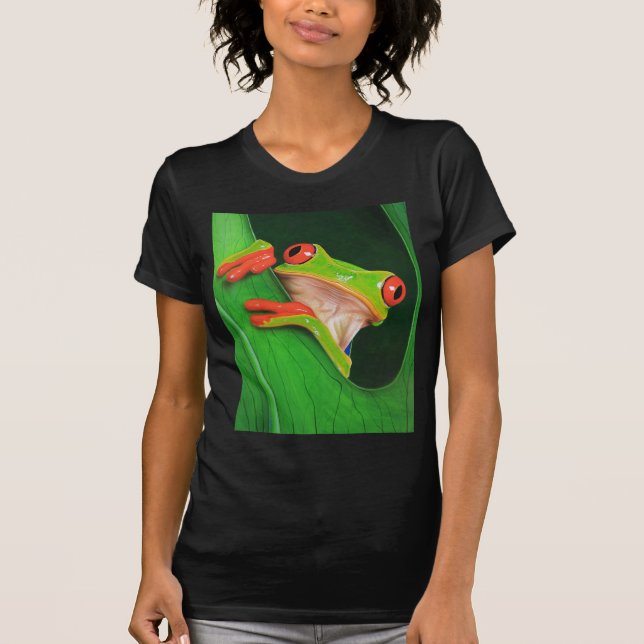 T-shirt Grenouille d'arbre observée par rouge (Devant)