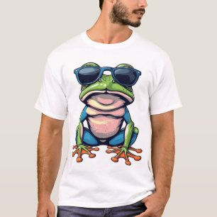 T-shirt Grenouille de dessin animé cool portant des lunett