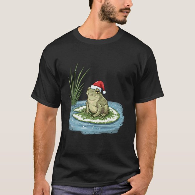 T-shirt Grenouille de Noël sur un nénuphar enneigé (Devant)