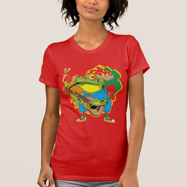 T-shirt Grenouille Drôle Jouer Du Banjo Sur Les Champignon (Devant)