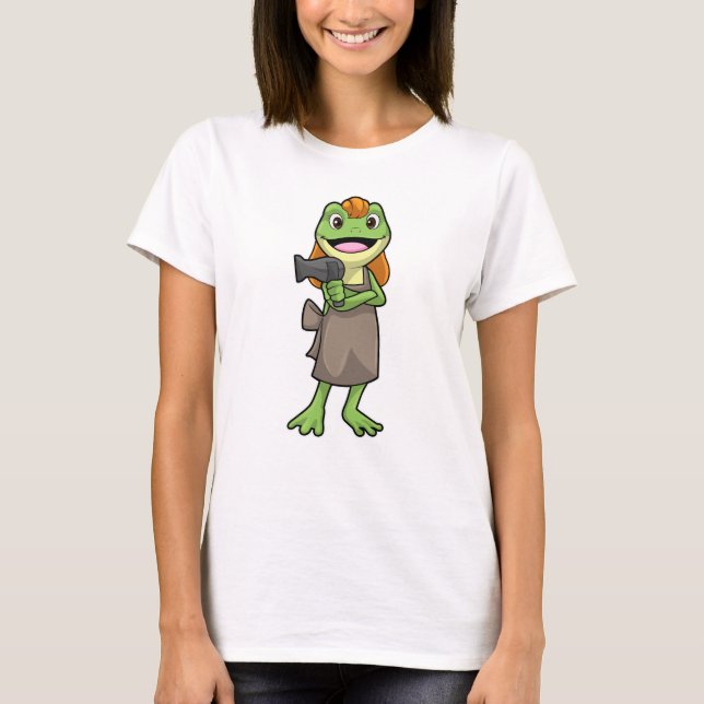 T-shirt Grenouille en coiffeur avec sèche-cheveux (Devant)