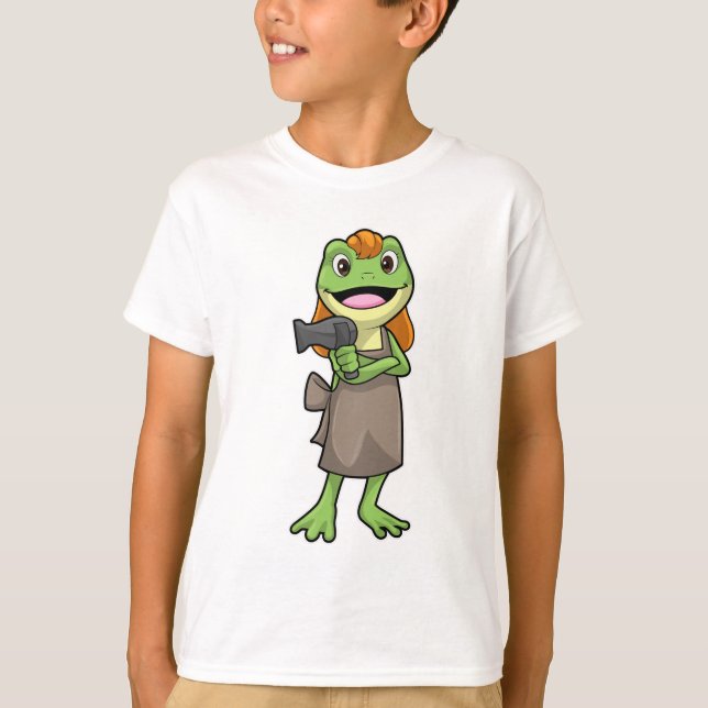 T-shirt Grenouille en coiffeur avec sèche-cheveux (Devant)