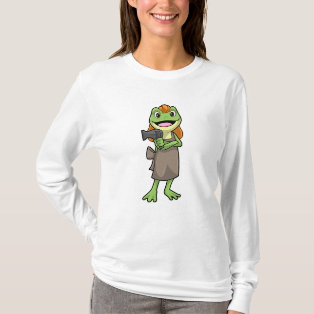 T-shirt Grenouille en coiffeur avec sèche-cheveux (Devant)