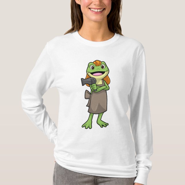 T-shirt Grenouille en coiffeur avec sèche-cheveux (Devant)