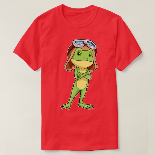 T-shirt Grenouille en pilote avec lunettes de chapeau (Design devant)