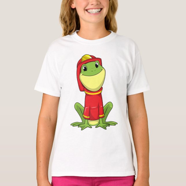 T-shirt Grenouille en pompier avec casque (Devant)
