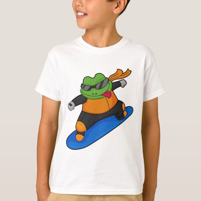 T-shirt Grenouille en snowobarder avec snowboard (Devant)
