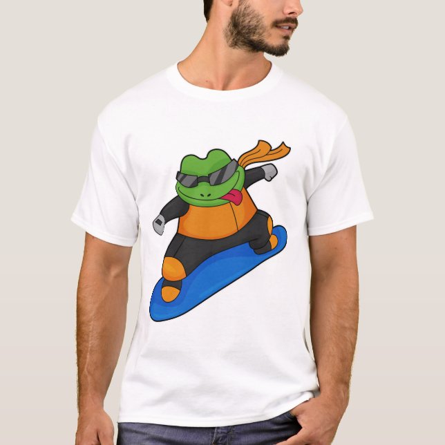 T-shirt Grenouille en snowobarder avec snowboard (Devant)
