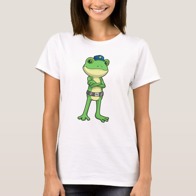 T-shirt Grenouille en tant qu'agent de police avec casquet (Devant)