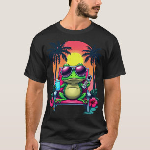 T-shirt Grenouille Grognon Y2K Vaporwave Tropical Rétro Fl