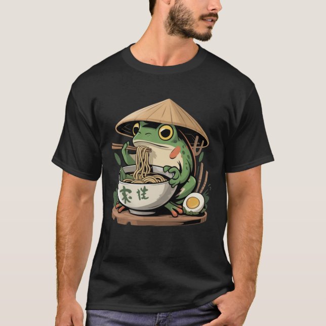 T-shirt Grenouille mangeant des ramen kawaii neko nouilles (Devant)