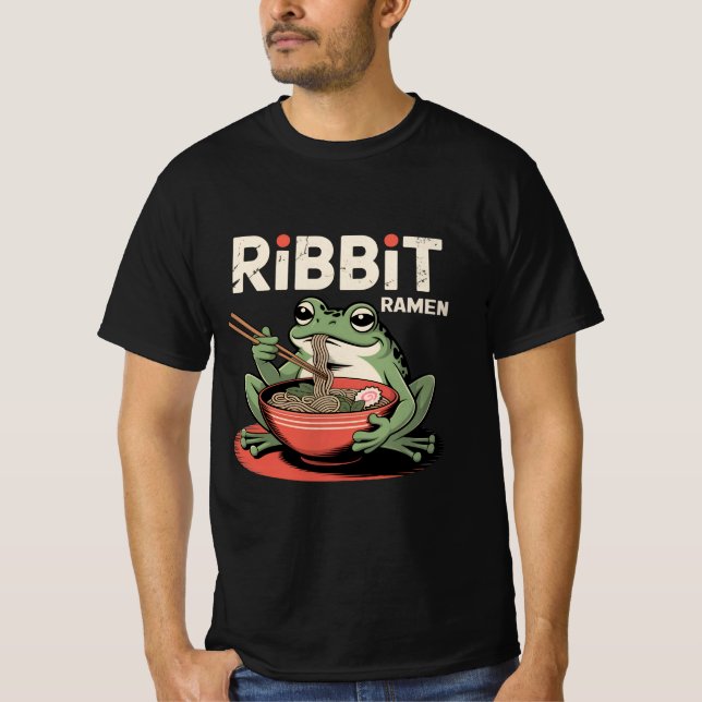 T-shirt Grenouille manger Ramen drôle Ribbit Ramen (Devant)