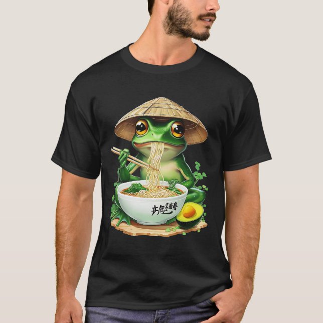 T-shirt Grenouille manger Ramen Kawaii Neko nouilles japon (Devant)