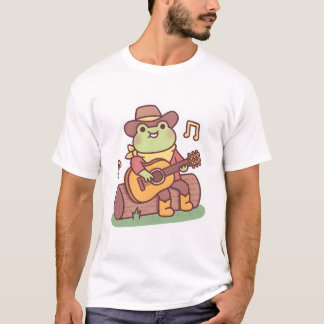 T-shirt Grenouille Mignonne Avec Chapeau de Cowboy et Guit