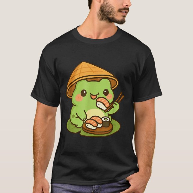 T-shirt Grenouille Mignonne Mangeant des Sushi Anime Cadea (Devant)