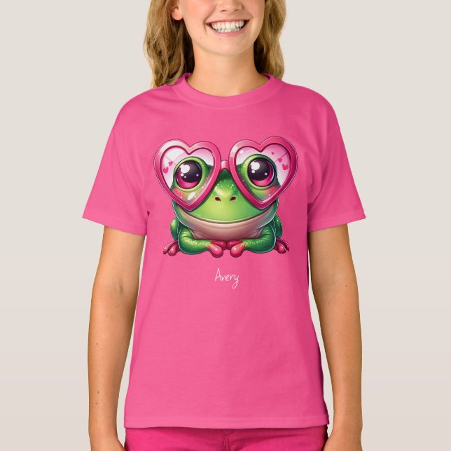 T-shirt Grenouille mignonne portant des lunettes cardiaque (Devant)