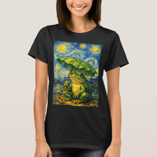 T-shirt Grenouille parapluie nuit étoilée style van gogh d