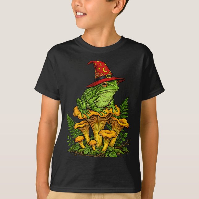 T-shirt Grenouille sorcière assise sur des champignons hal (Devant)