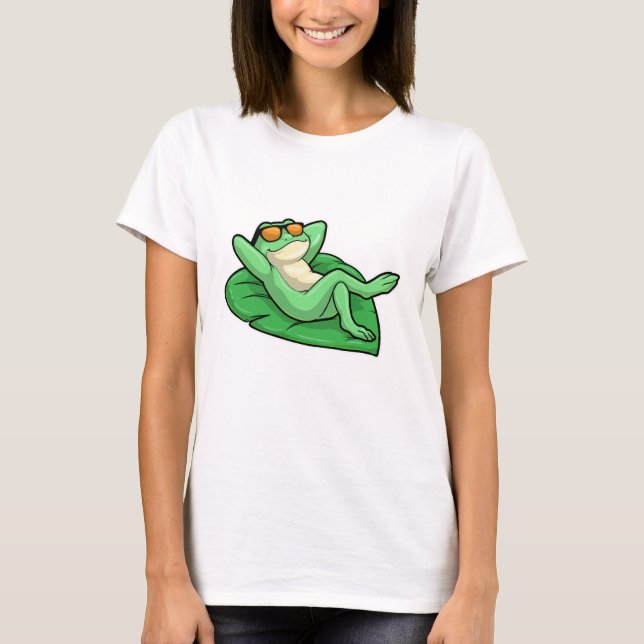 T-shirt Grenouille sur la feuille avec lunettes de soleil (Devant)