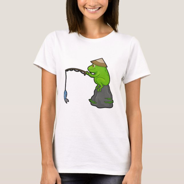 T-shirt Grenouille sur pierre à la pêche avec bâtonnet de  (Devant)