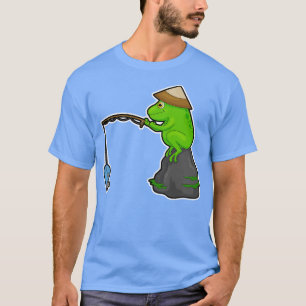 T-shirt Grenouille sur pierre à la pêche avec canne à pêch