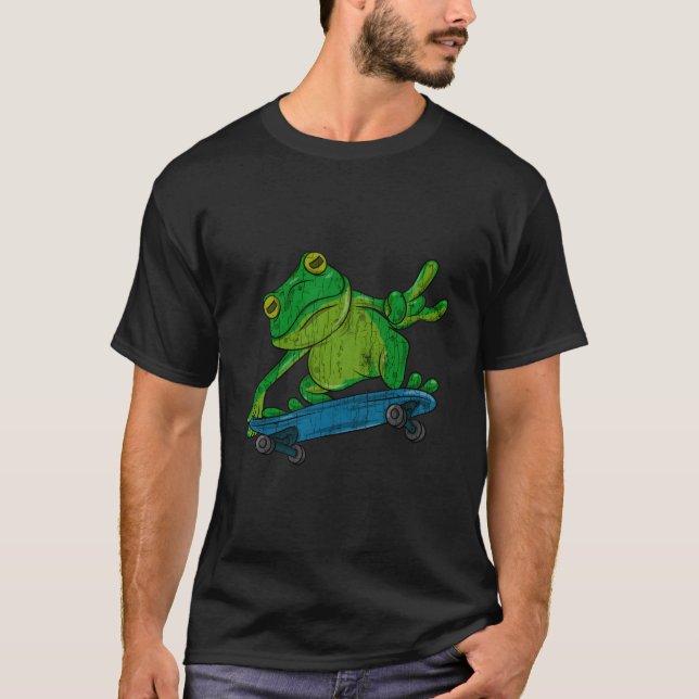 T-shirt Grenouille sur skateboard drôle graphique (Devant)