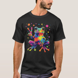 T-shirt Grenouille Tie Dye Signe de Paix Hippie Mignon Poi