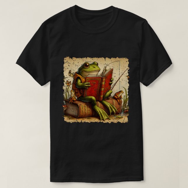 T-shirt Grenouille Toad Fishing Livre classique Frog Readi (Design devant)