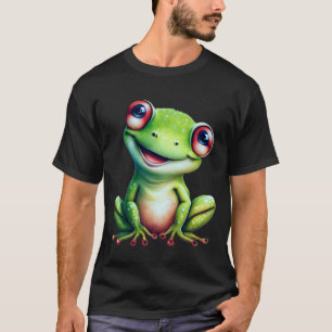 T-shirt Grenouille verte adorable avec de larges yeux et u