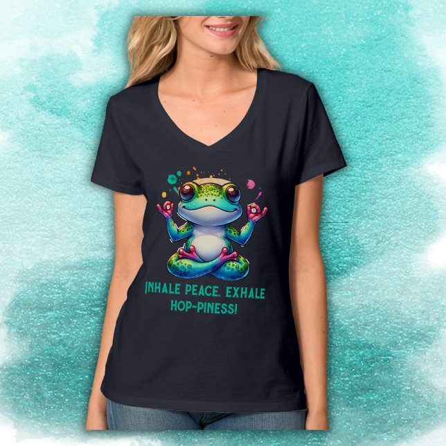 T-shirt Grenouille verte moderne Inhale Exhale | (Créateur téléchargé)