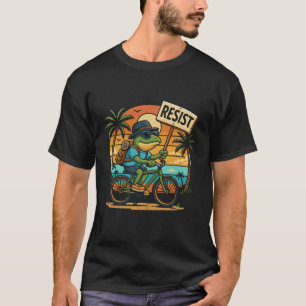 T-shirt Grenouille vintage à vélo tenant un panneau de rés