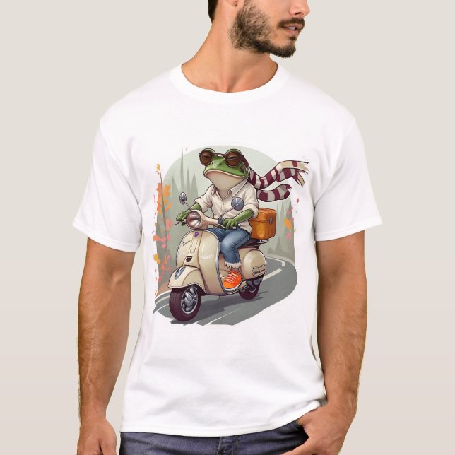 T-shirt Grenouille Whimsical Sur Retro Scooter Art. (Devant)