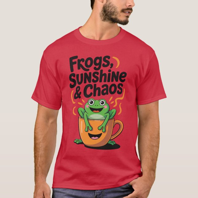 T-shirt Grenouilles, soleil et chaos - Cute Frog en Coffee (Devant)