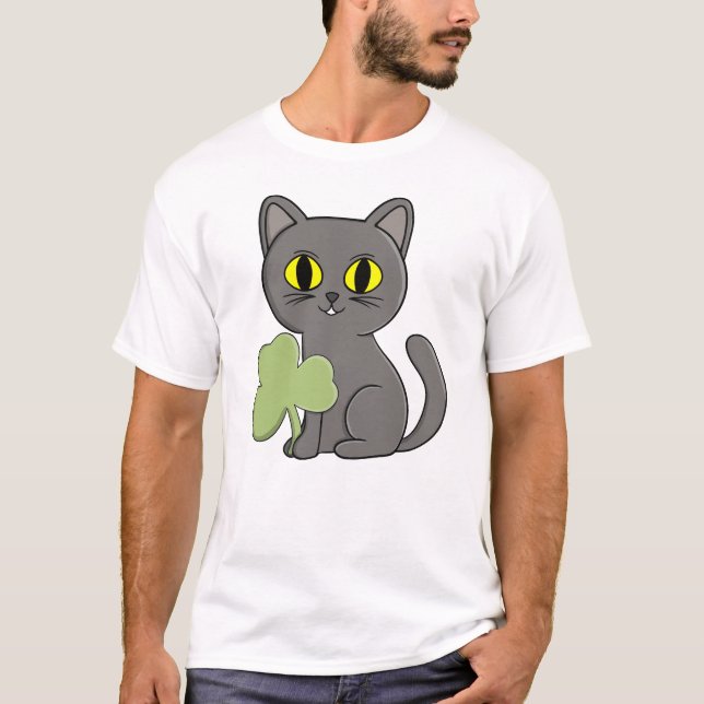 T-shirt Grey Cat Shamrock Clover Charm (Devant)