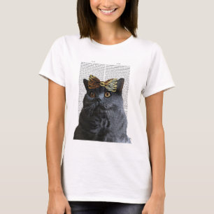 T-shirt Grey Cat with Leopard Bow