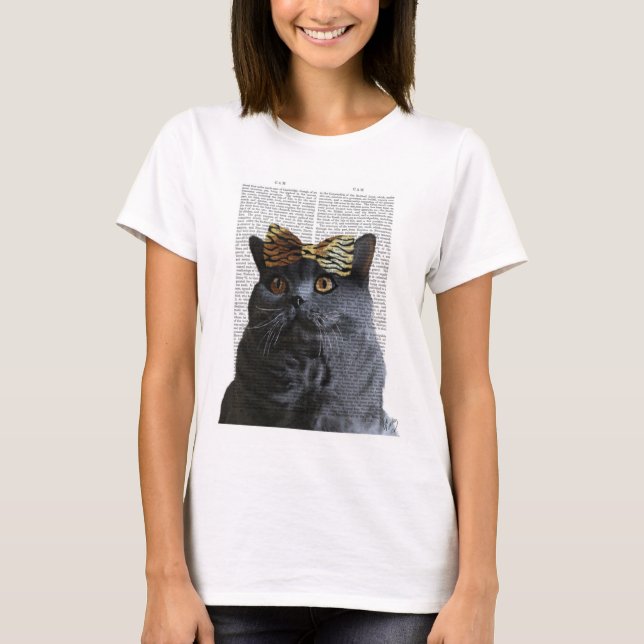 T-shirt Grey Cat with Leopard Bow (Devant)
