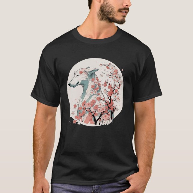 T-shirt Greyhound Cherry Blossom Dog Breed Japanese Sakura (Devant)