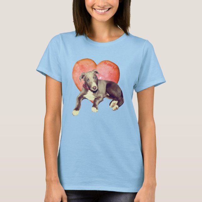 T-shirt Greyhound Coeur rose Et Chiot (Devant)