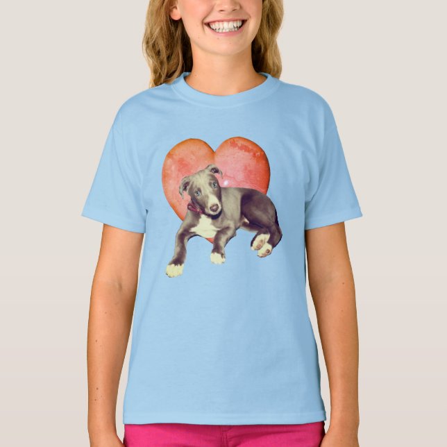 T-shirt Greyhound Coeur rose Et Chiot  (Devant)